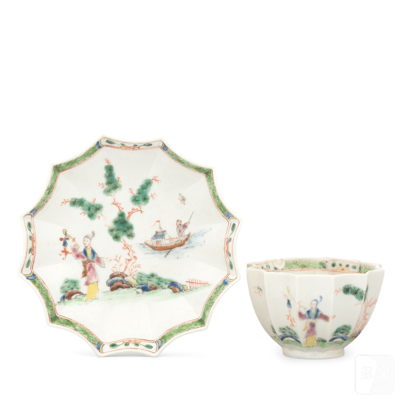 A rare Worcester twelve-sided teabowl and saucer, circa 1752